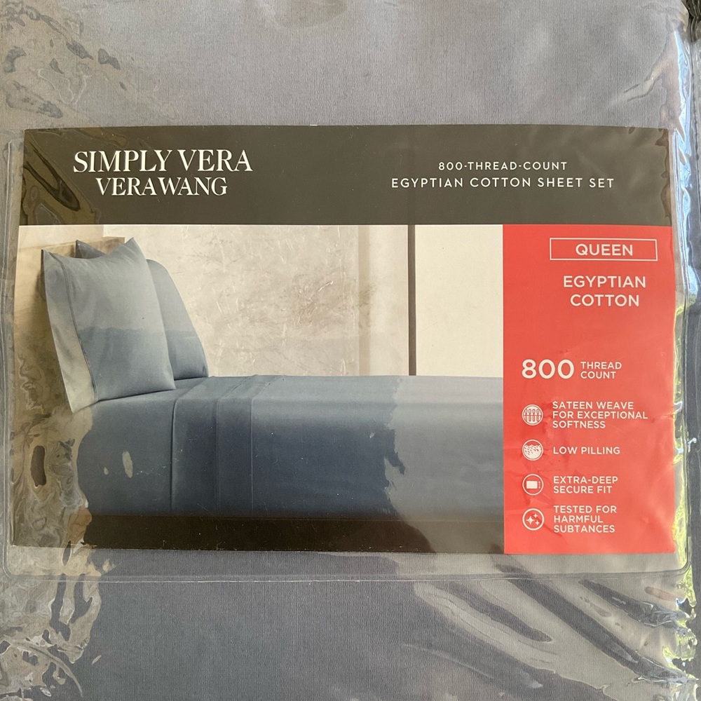 New SIMPLY VERA 800 TC QUEEN EGYPTIAN COTTON SHEET 4 PIECE SET VERA WANG
